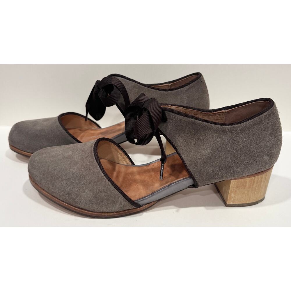 NEOSENS Suede Mary Jane Leather Block Heel Ribbon Tie Shoes Spain Size 41